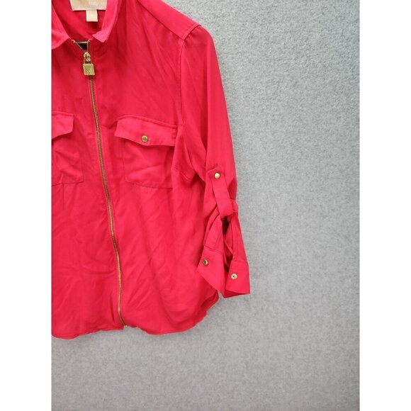 Michael Michael Kors Womens Pink Zip-Up Jacket Gold Accents Multiple Pockets Siz - Picture 7 of 10